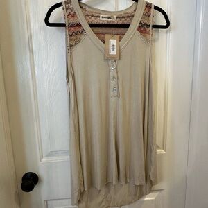 Tan and Red Asymmetrical Sleeveless Tunic